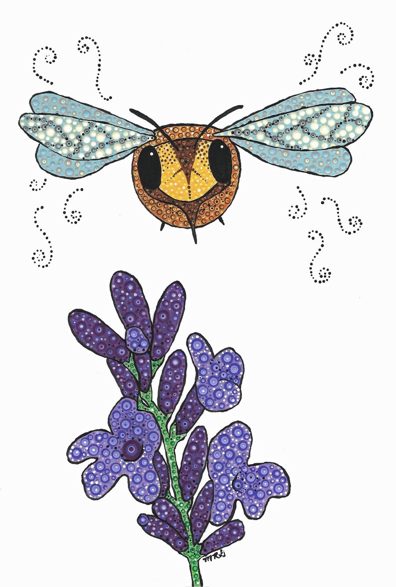 Greeting Card Set of 4 blank cards Reproduction of Original Acrylic Stipple Paintings Bee Series image 9