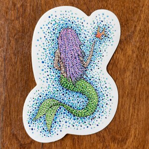 Mermaid Die Cut Sticker - Riproduzione del dipinto originale acrilico Stipple Painting
