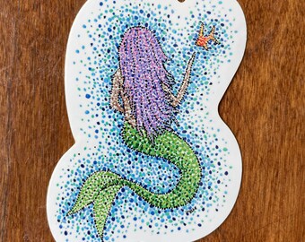 Mermaid Die Cut Sticker - Reproduction of Original Acrylic Stipple Painting