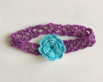 Crochet Headband Purple & Blue Flower - 3mo+