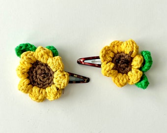 Barrettes à fleurs au crochet - Grandes, tournesol