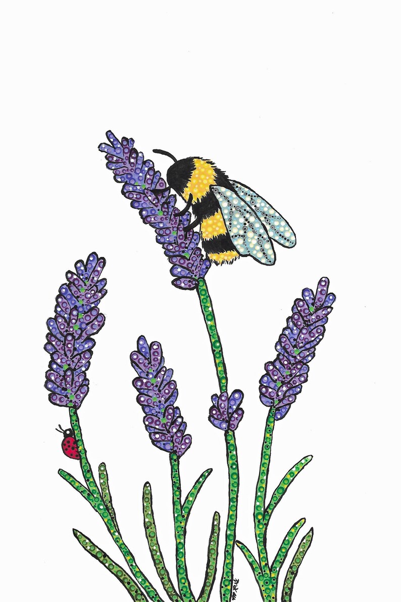 Greeting Card Set of 4 blank cards Reproduction of Original Acrylic Stipple Paintings Bee Series image 10