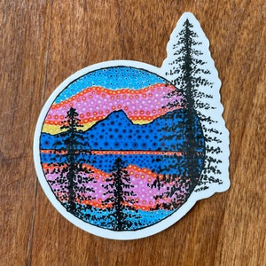 Tahoe Sunset Die-Cut Sticker - Riproduzione del dipinto originale acrilico Stipple