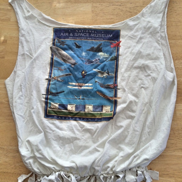 Upcycled White National Air & Space Museum T-Shirt Market Bag
