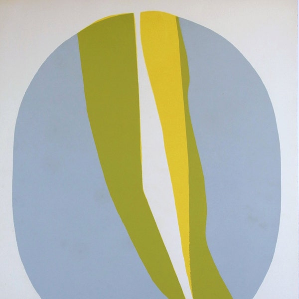 Beautiful Abstract Modern Art.  Polychrome Japanese Print by Kozo Inoue. Vintage. Modern Abstract Art. Geometric. Oval and Lines. Colorful.