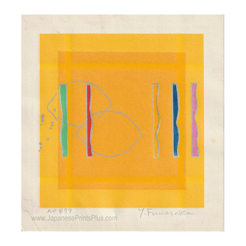 Geometric. Woodcut LEMONS /& STRIPES Lines Modern Abstract Art Sosaku Hanga by Yoshisuke Funasaka Modern Japanese Woodblock Print