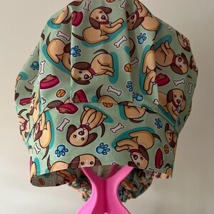 Puppies on Mint Green Bouffant Style Adjustable Toggle Scrub Hat Scrub Cap