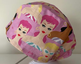Retro Barbie on Pink Handmade Scrub Hat Scrub Cap