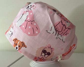 Pink Fashionista Puppies Handmade Scrub Hat Scrub Cap