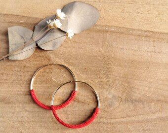 Creoles 40mm Reds large rings in gold-filled gold 14k Crocheted thread Model CARLOTA