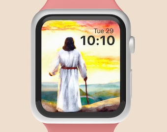 Apple-Uhr-Hintergrundbild Christian Jesus Zifferblatt Sonnenaufgang Uhr Wallpaper Bibel-Hintergrundbild für Apple-Uhren Christian Digital Download