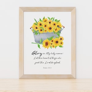 Psalm 105:3 Sunflower Printable Wall Art | Calligraphy Bible Verse Art Print | Canvas Art With Scripture