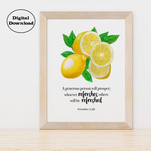 Christian Lemon Poster, Proverbs 11:25, Citrus Scripture Art, Fruit Wall Art, Scripture Poster Download, Christian Wall Art