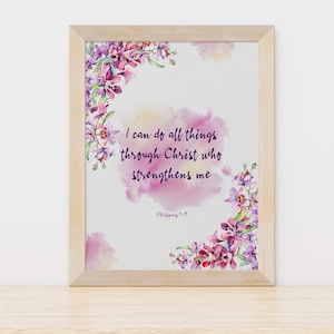 Christian Wall Art Printable Phil 413 | Scripture Art For Downloading | Watercolour Purple Orchid Print