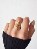 Gold long zircon snake textured stainless steel ring - Ajustable snake ring in gold plated stainless steel product logo