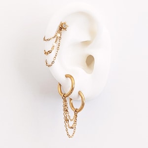 Gold triple chain for huggies or helix industrial piercing . Gold stainless steel chain for cartilage piercing and hoops
