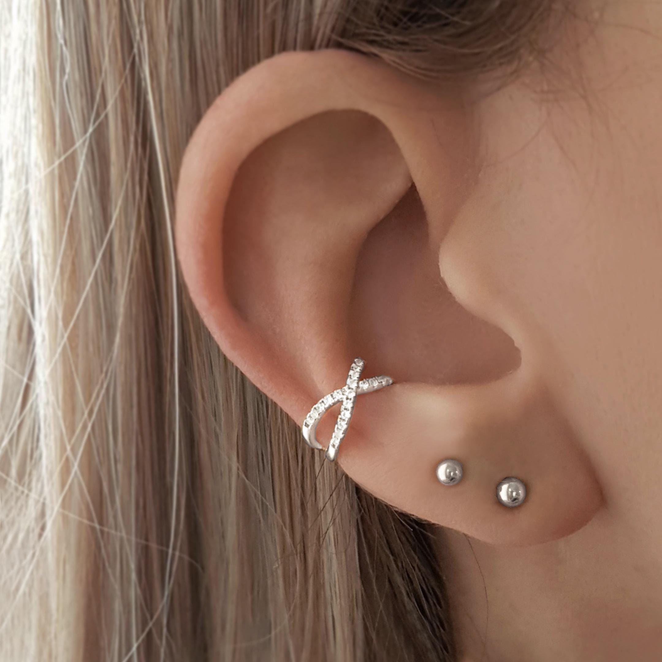 イヤリング Two Lines / Crossing Silver925 Ear Cuff For Men & Women 2.5mm Two Lines / Crossing Sterling Silver925 Ear Cuff For