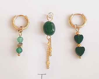 Mismatched birthstone emerald green earrings . Zodiac taurus mix and match huggies