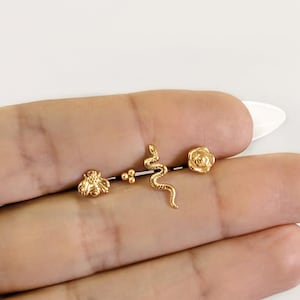 Mini piercing rose abeille boules serpent pour tragus hélix lobe conch labret en acier inoxydable plaqué or