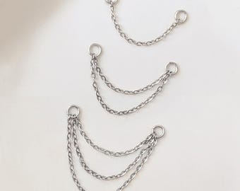 Silver earrings chains . Steel helix conch  tragus chain. Simple double triple silver piercing chain. Waterproof piercing hoops stud chain
