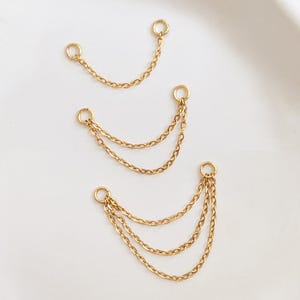 Gold piercing chains . Helix conch chain. Simple double triple gold chain for earrings . Waterproof piercing hoops stud chain for earrings