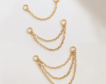 Gold piercing chains . Helix conch chain. Simple double triple gold chain for earrings . Waterproof piercing hoops stud chain for earrings