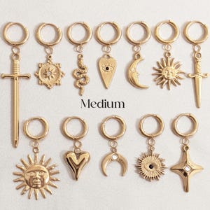 Mono créole Medium- Boucle créole à mixer acier inoxydable. Créole à l'unité épée coeur lune soleil astro . Boucles dépareillées mix match