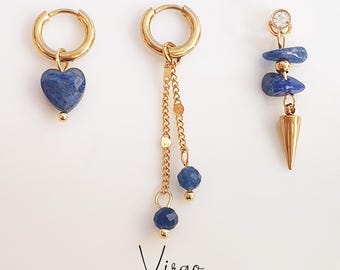 Mix and match huggiescharms set for Virgo . Birthstone sapphire blue lapis lazuli charms . Birthday gift zodiac earring set