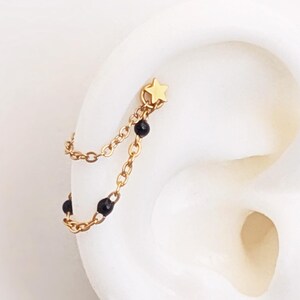 Chaîne double noire pour créole ou piercing hélix conch en acier inox doré . Bijou oreille adaptable piercing cartilage ou créoles