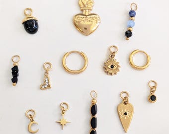 Single gold charm for DIY hoops earrings . Gold steel interchangeable pendant huggies . Gold hanging charm