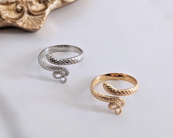 Venom gold or silver steel ring - Ajustable snake ring in gold stainless steel