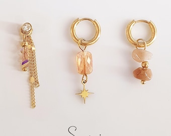 Mismatched birthstone charms peach Topaz for hoop earrings . Birthday gift mix and match zodiac Scorpio topaz dangle earrings set