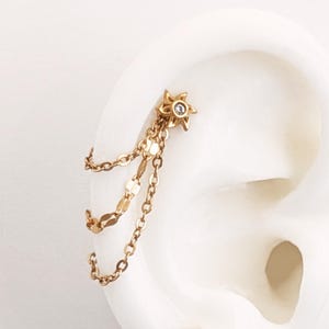 Gold triple chain for huggies or helix industrial piercing . Gold stainless steel chain for cartilage piercing and hoops