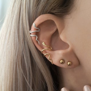 Snake ear cuff gold or silver. Dainty snake ear cuff in gold plated sterling silver
