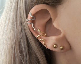 Snake ear cuff gold or silver. Dainty snake ear cuff in gold plated sterling silver