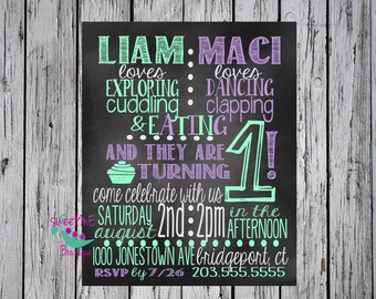 customized twin birthday party invitation 3rd birthday etsy