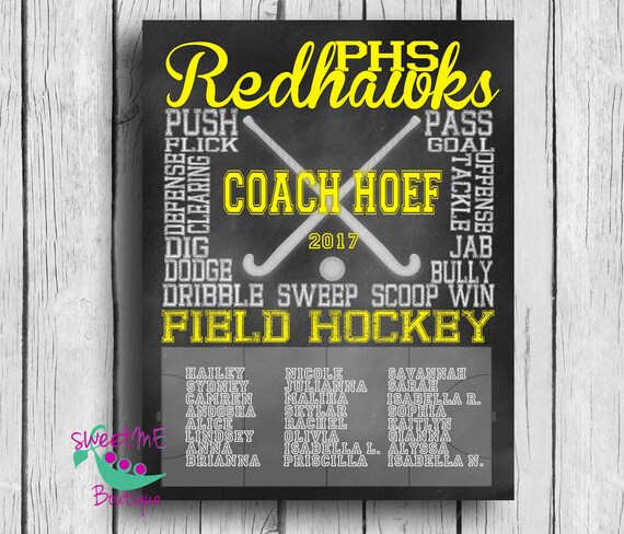 Customized Field Hockey Coach Gift Personalized Field Hockey Gift Team Gift Coach Gift Digital Image Chalkboard Art