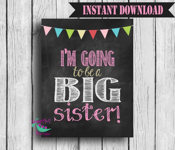 Pregnancy Reveal New Baby Big Sister Chalkboard Announcement Poster A4 Print