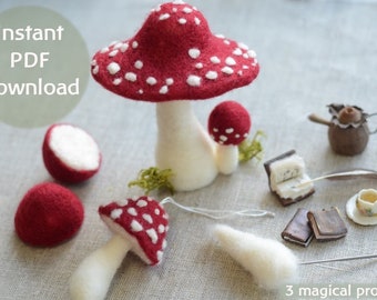 Toadstool download ** Felted Mushroom ** Needle felting** DIY Christmas decorations ** fairy mushroom ** hygge Christmas ** Beginners