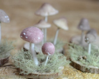 Hand dyed mushroom sculptures ** Needle felted toadstools ** Seasonal table ** Autumn table ** handmade OOAK