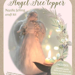 Angel Tree Topper Deluxe KIT Needle felting kit Angel pattern Beginners Christmas angel DIY Christmas decoration image 2