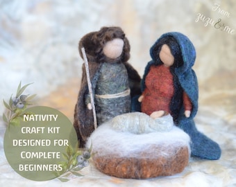 Nativity set - Needle felting NATIVITY kit - Needle felting pattern - Beginners - Nativity scene - Mary Joseph Jesus