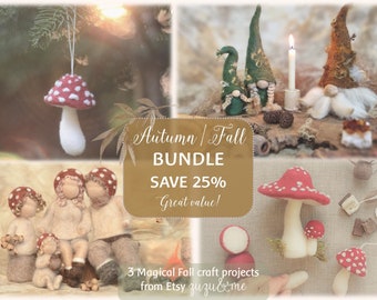 Autumn PDF needle felting bundle ** Great value ** Gnomes ** Toadstools ** Forest Folk ** Beginners Needle felting** hygge Christmas decor