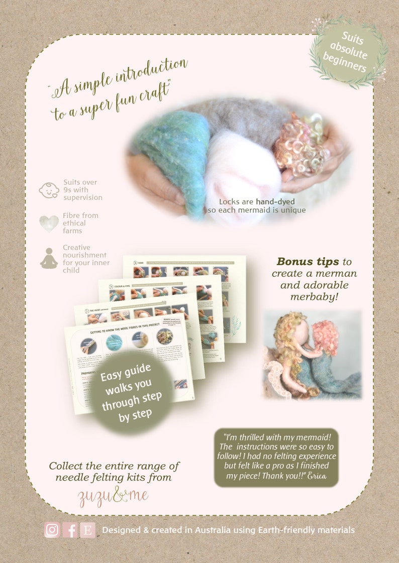 DIY Mermaid needle felting craft kit comprehensive photo tutorial and gorgeous materials image 6