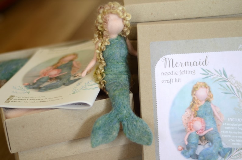 DIY felt Mermaid needle felted mermaid needle felting craft kit mermaid tutorial natural craft Waldorf doll image 5