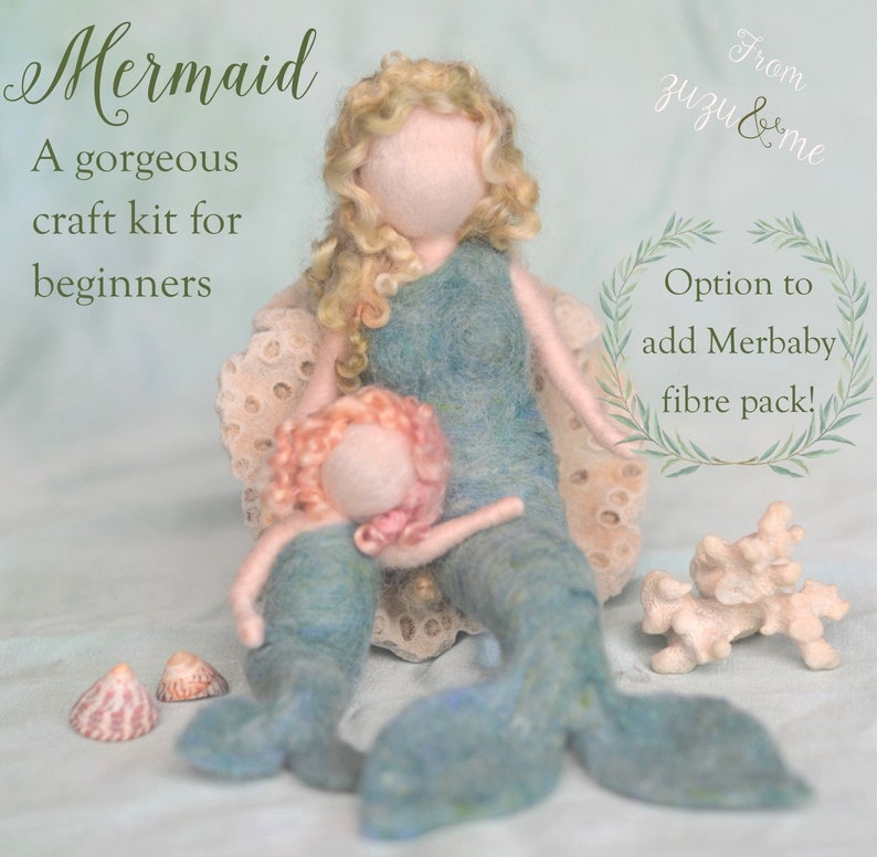 DIY Mermaid needle felting craft kit comprehensive photo tutorial and gorgeous materials image 1