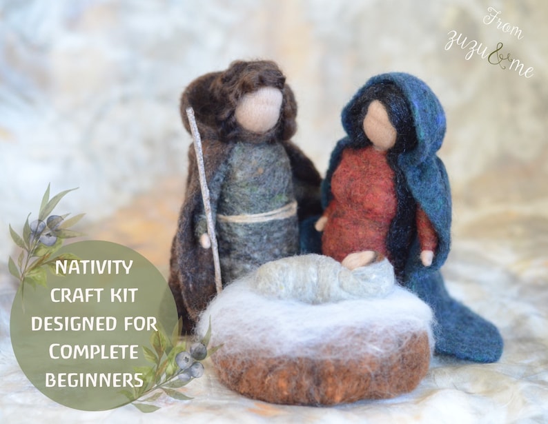 Nativity set Needle felting NATIVITY kit Needle felting pattern Beginners Nativity scene Mary Joseph Jesus image 1