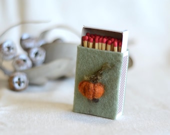 Pumpkin matchbox ** Needle felted ** handmade OOAK