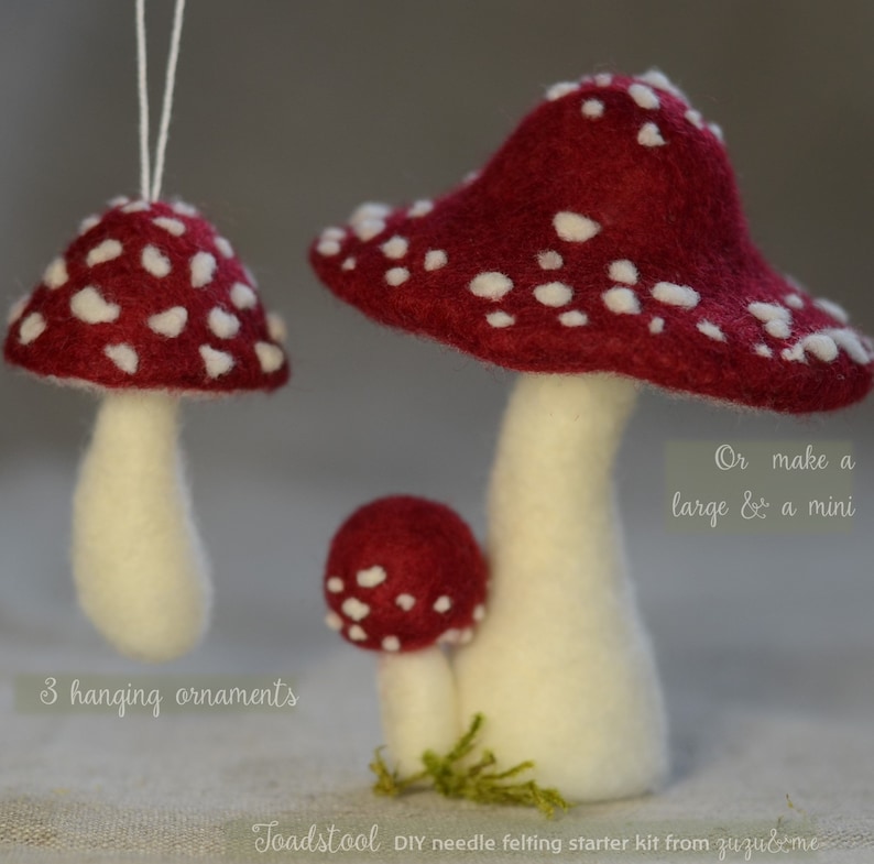 Toadstool Mushroom Needle felting DIY kit Diy Christmas decorations fairy mushroom hygge Christmas Beginners image 8
