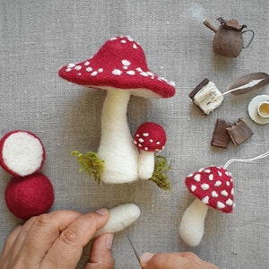 Toadstool Mushroom Needle felting DIY kit Diy Christmas decorations fairy mushroom hygge Christmas Beginners image 1